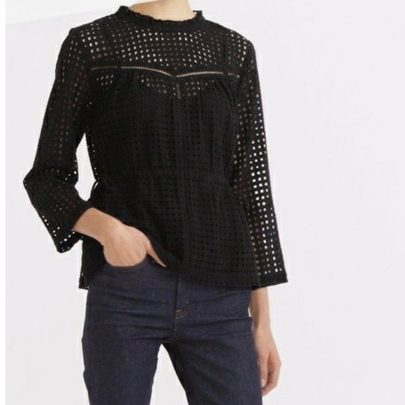 J. Crew Tops - Point Sur Black Eyelet 3/4 Slv Top• 10